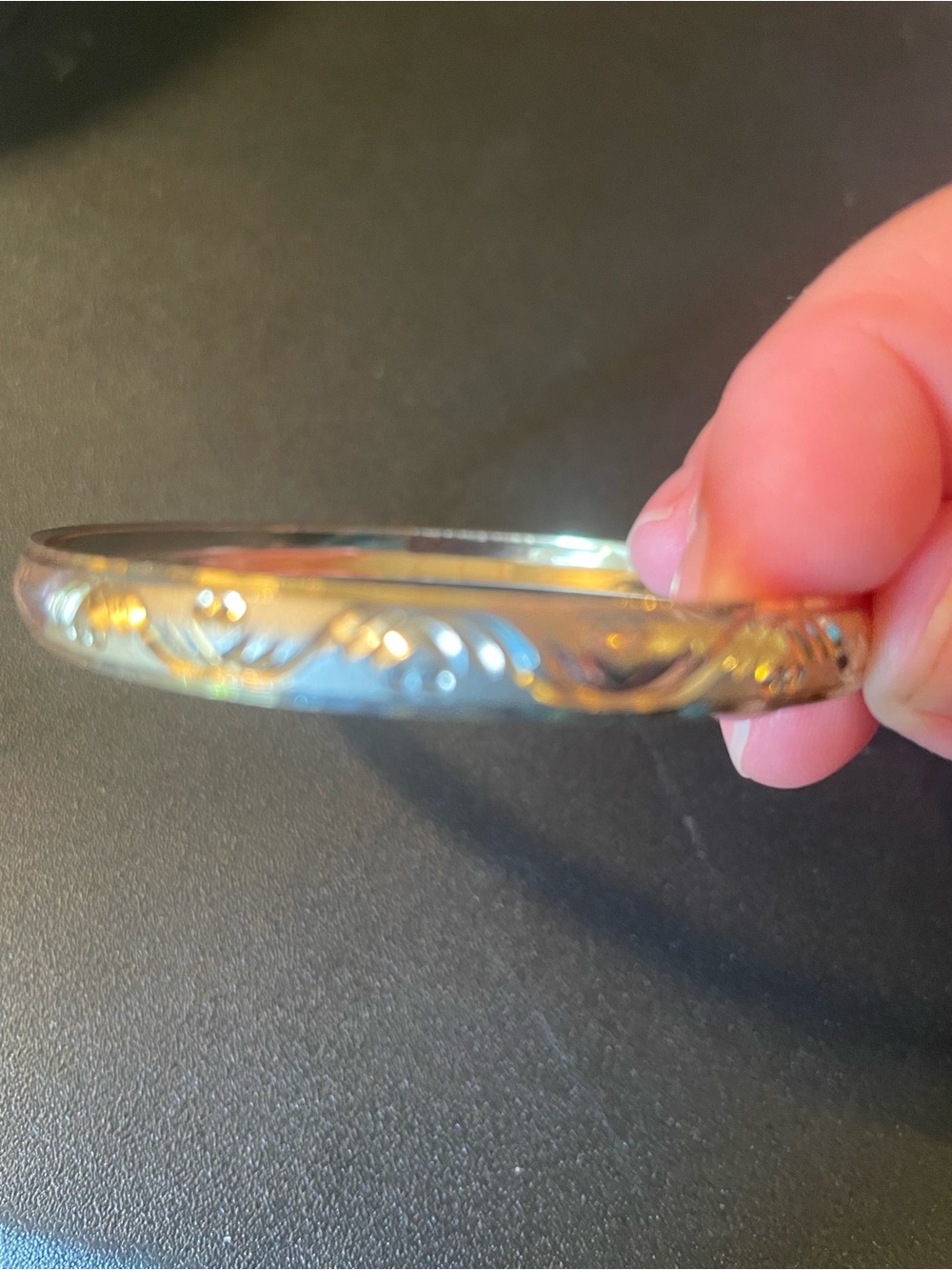 Two-Tone Engraved Metal Bangle Bracelet